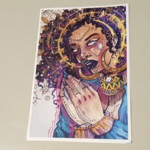 Colorful Portrait Art Print with Gold Accents